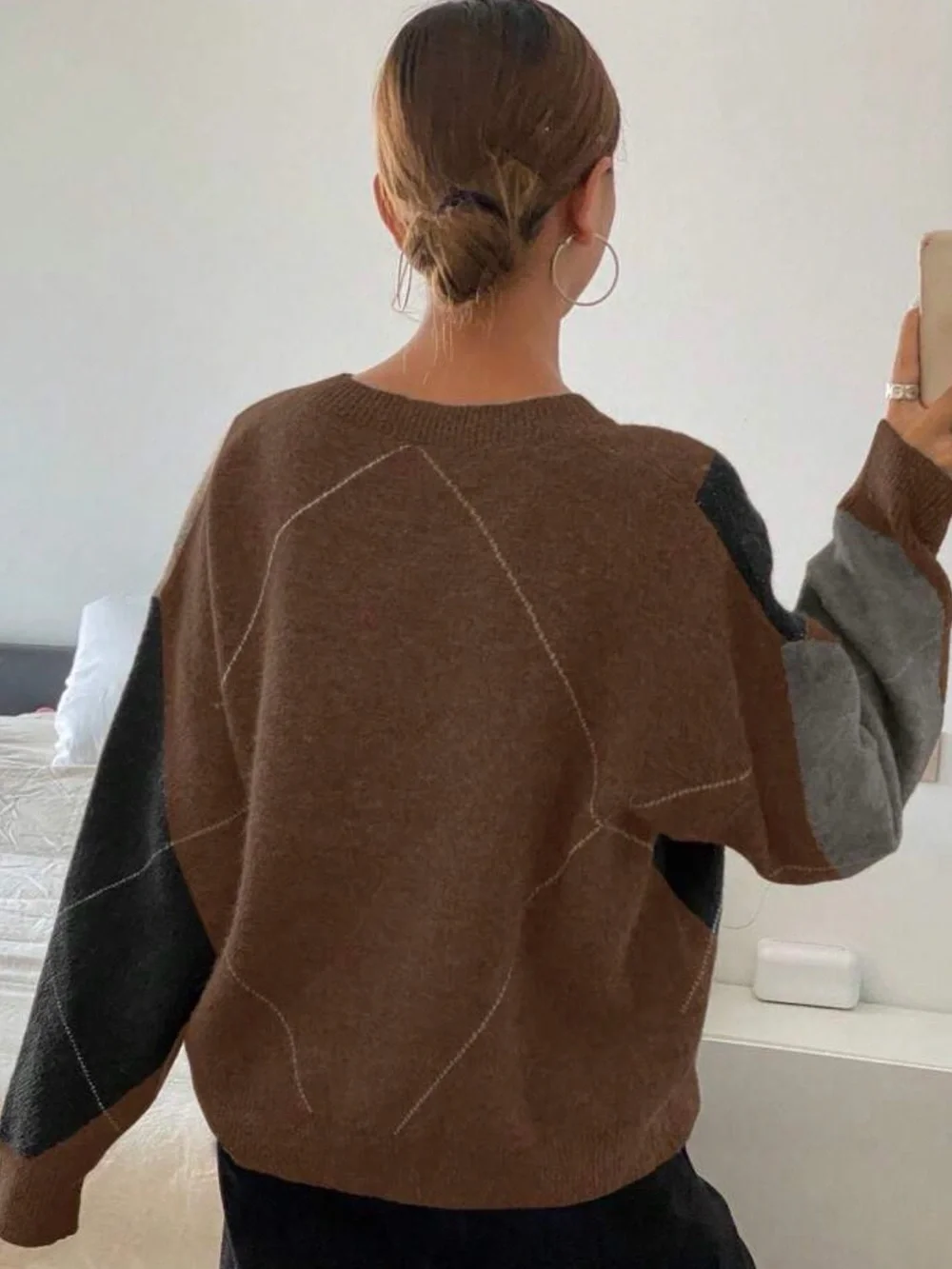 Brown & Gray Argyle V-Neck Sweater - Picture 4 of 5